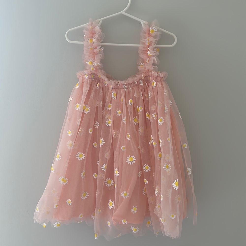 Pink daisy tulle tutu dress